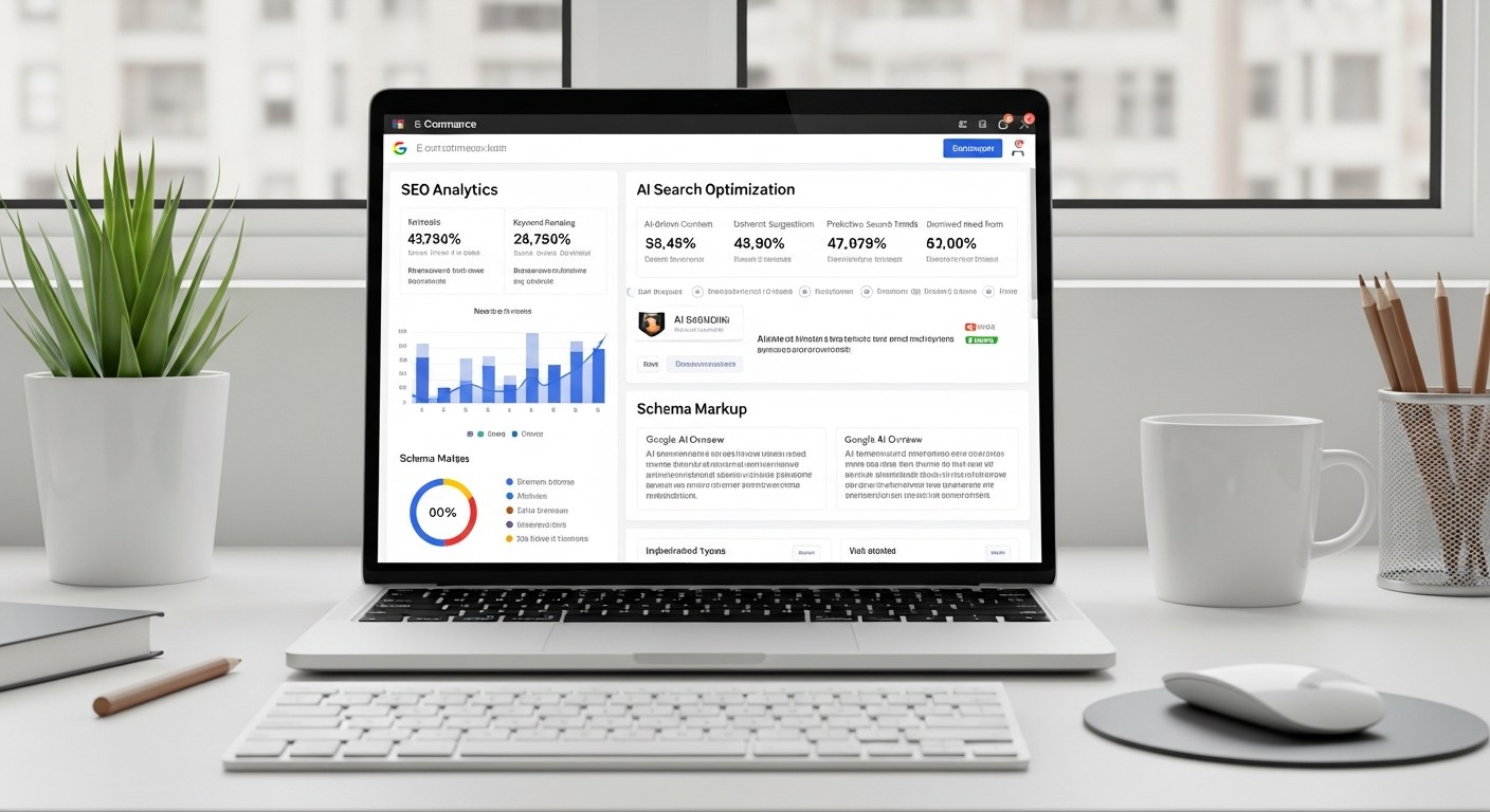 Shopify store dashboard with AI search optimization metrics showing generative engine results