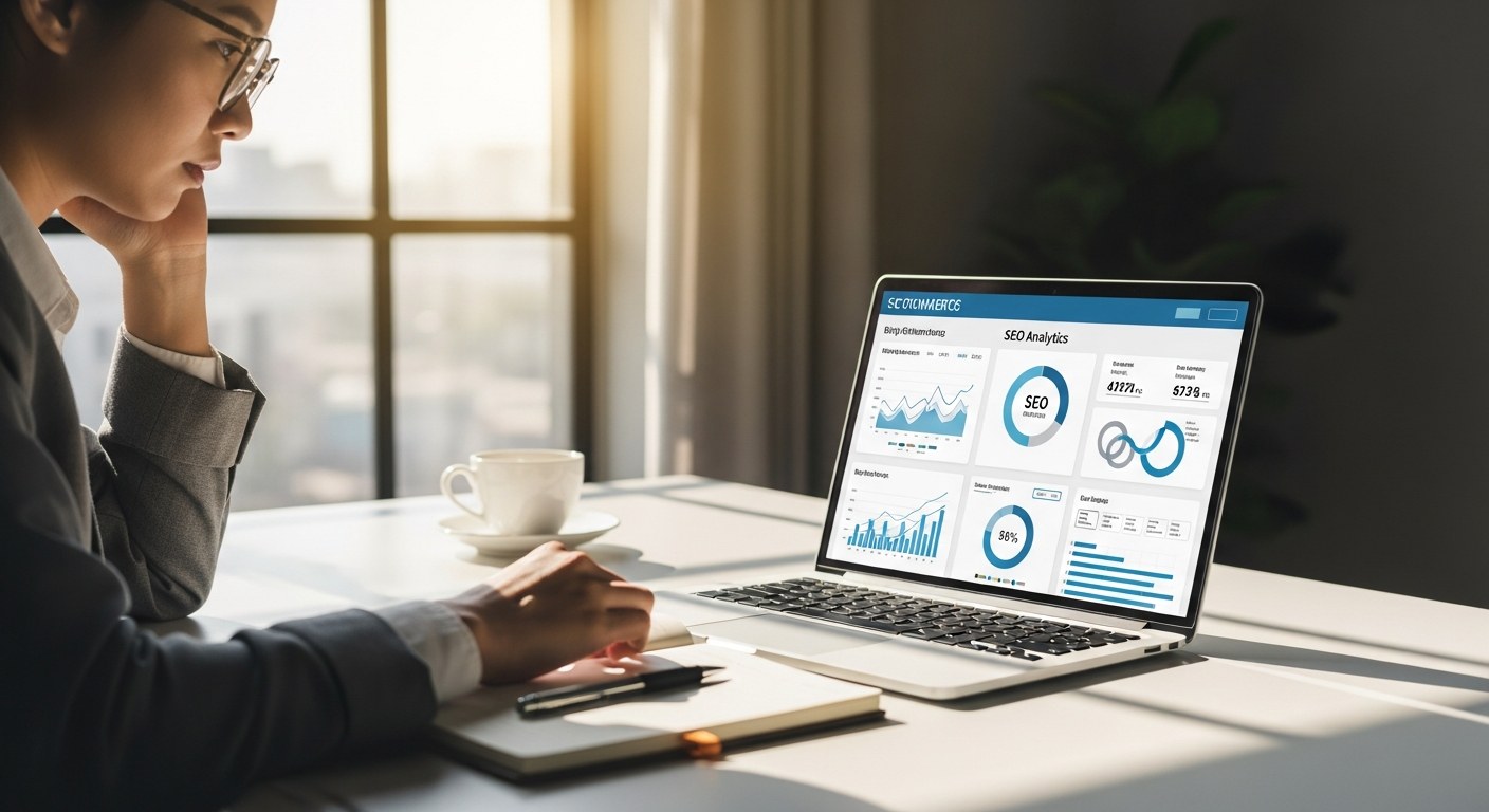 Shopify blog SEO strategy dashboard showing content traffic and revenue metrics in 2026