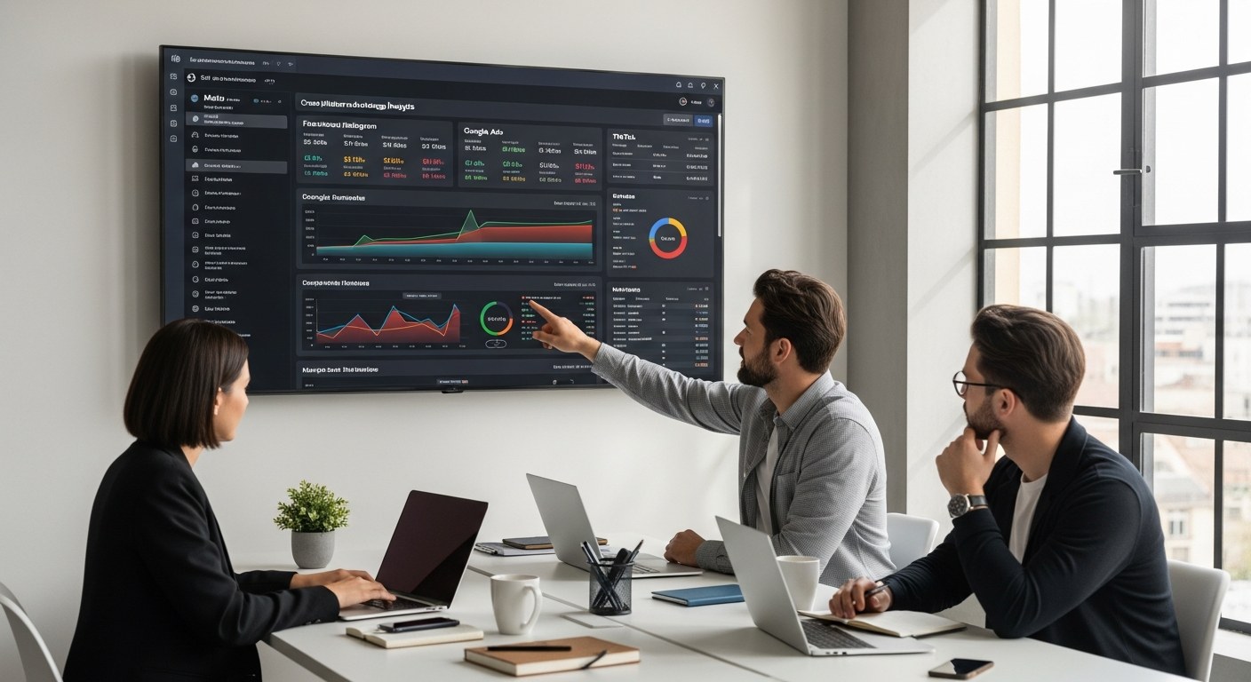 Ecommerce retargeting strategy 2026 across Meta, Google, and TikTok platforms on a laptop screen