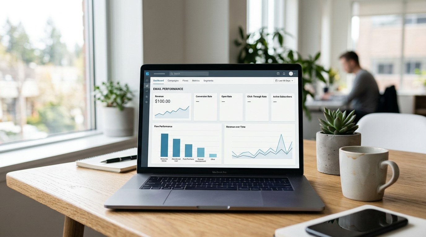 Klaviyo flow analytics dashboard showing email flow performance metrics and revenue data