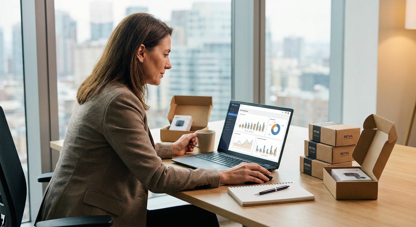 Brand owner reviewing Shopify DTC migration dashboard for wholesale to direct-to-consumer transition