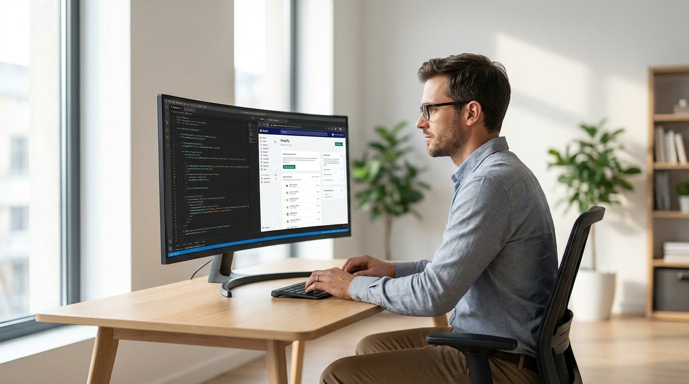 Developer reviewing Shopify script tag deprecation migration guide on laptop
