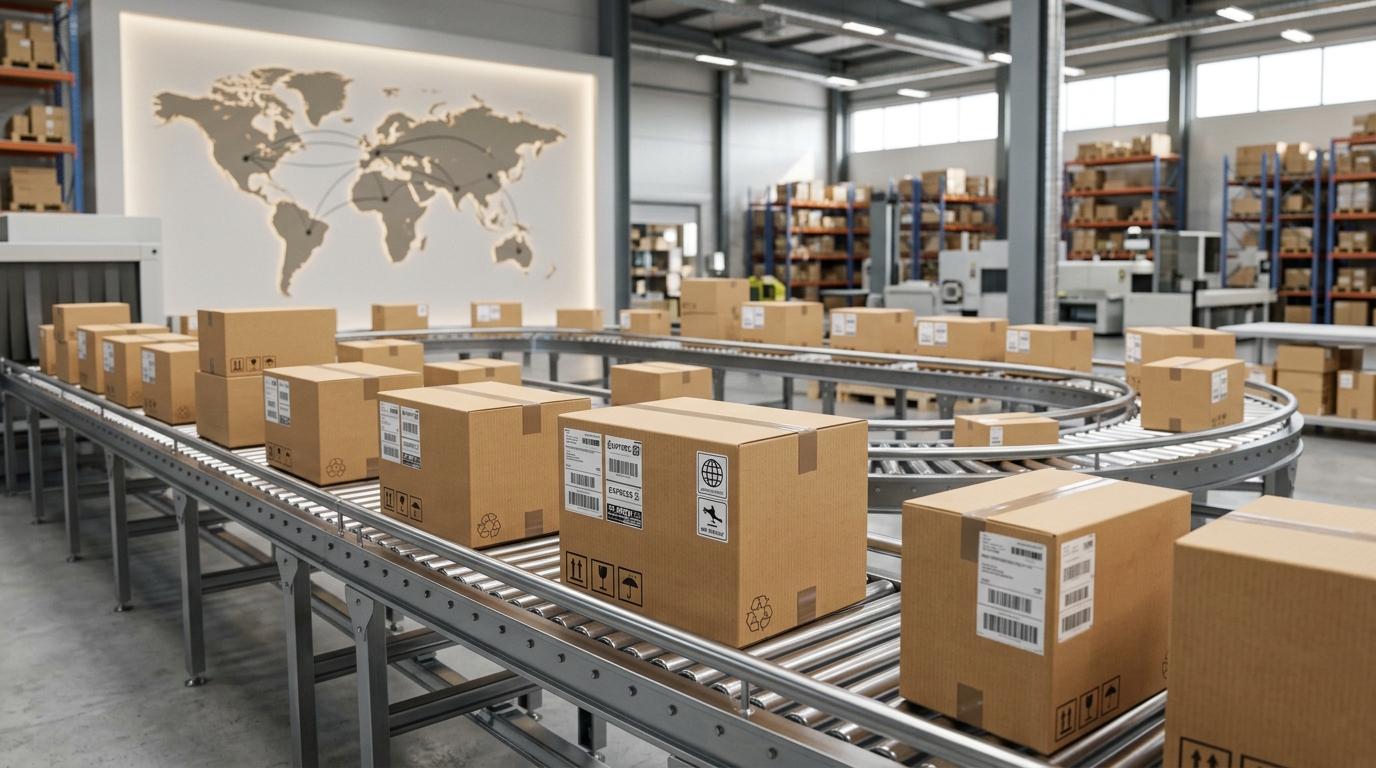 Global ecommerce map showing international shipping routes and currency symbols representing Shopify Markets Pro international selling