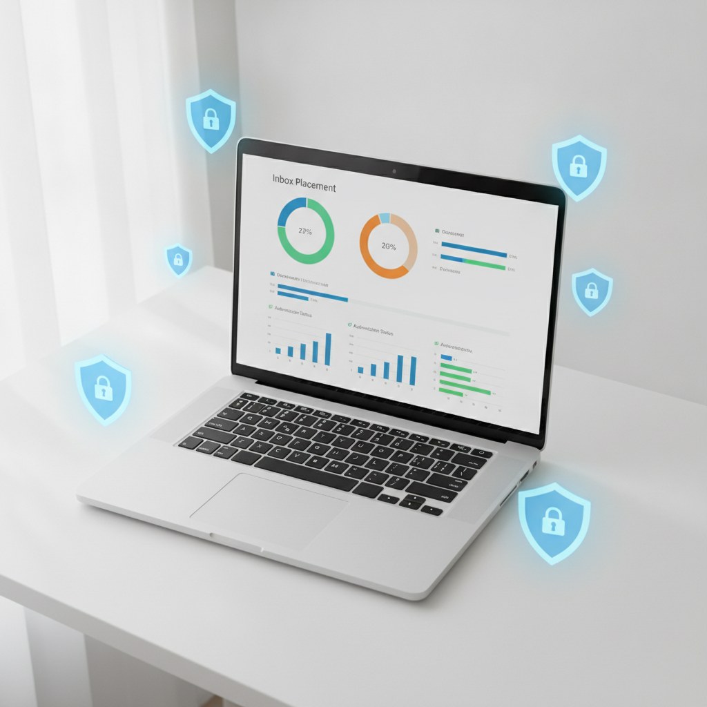 Email deliverability ecommerce 2026 — inbox placement dashboard on a laptop screen
