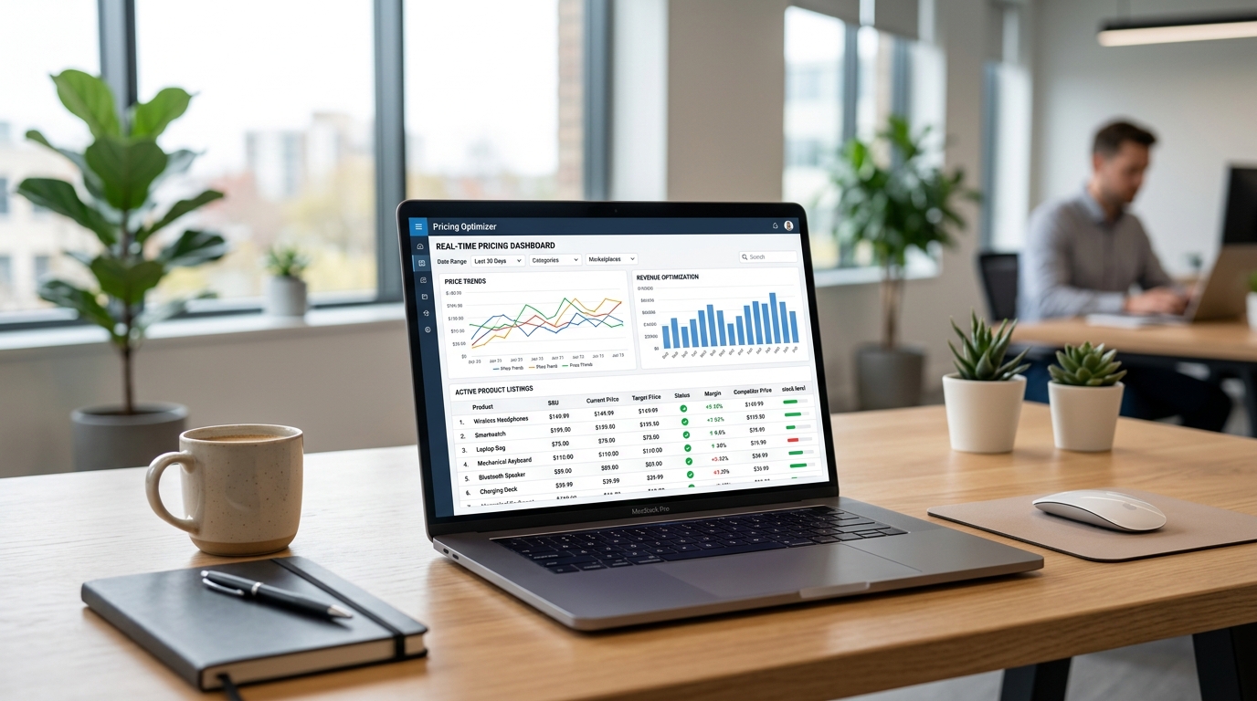 AI dynamic pricing dashboard showing real-time Shopify price adjustments across product categories