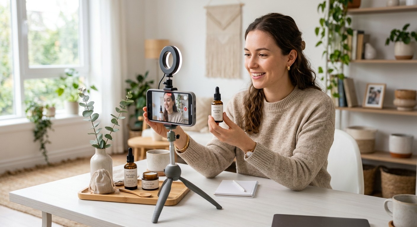 UGC creator filming product video for ecommerce brand using a creator brief template