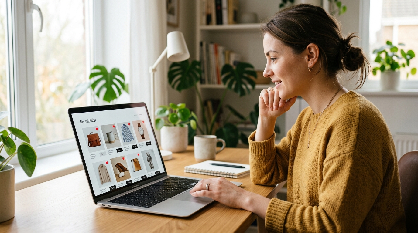 Ecommerce wishlist feature on a Shopify store displaying saved products with price drop alerts