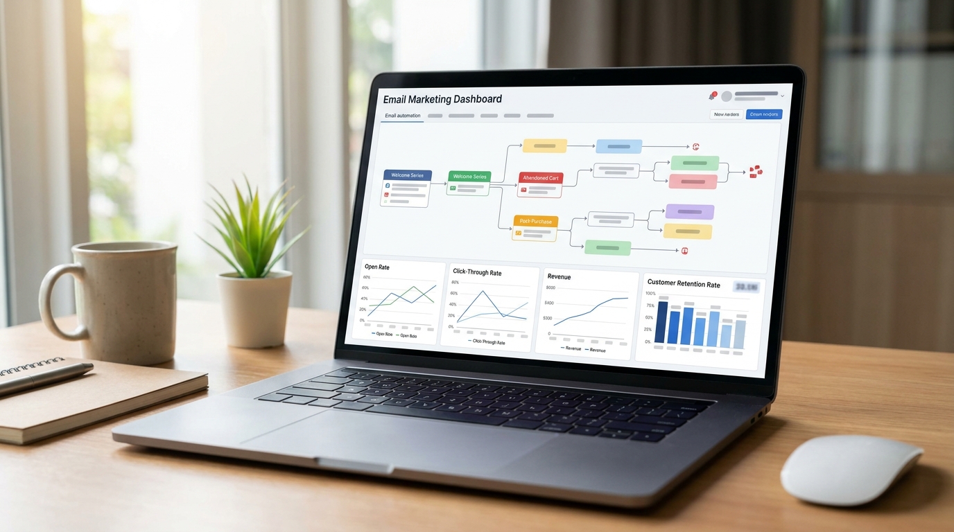 Klaviyo AI flows ecommerce retention dashboard showing email automation analytics