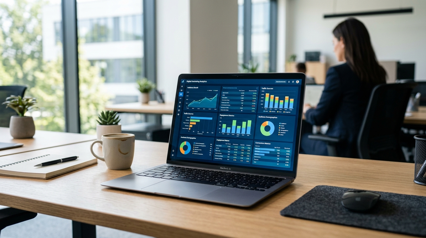 Digital marketing dashboard showing Meta ads audience data and off-platform tracking signals for ecommerce 2026